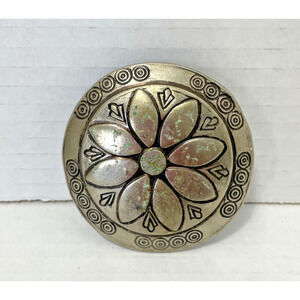 Silver Toned Round Floral Concho Belt Buckle 2 1/2” Diameter